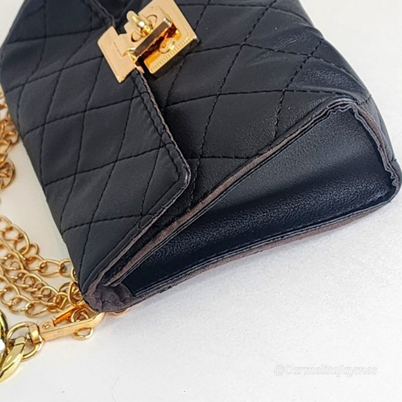 Black & Gold 👜 Mini Handbag Quilted Lock Crossbody Purse Gold Multi-Chain - Picture 8 of 8